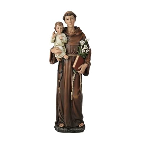 BC Katolicki posąg św. Antoniego z Padwy, postać błogosławiona, religijna inspirująca dekoracja domu, 37,5 cm H, renesansowa rzeźba ręcznie wykonana przez Buildclassic