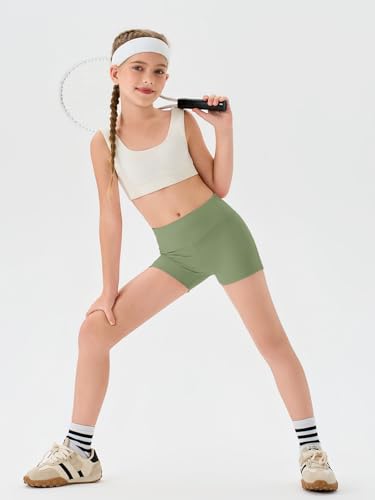 Image of Haloumoning Girls Athletic Shorts Kids High Waisted Yoga Dance Biker Shorts Comfy Gymnastics Shorts 5-14Y