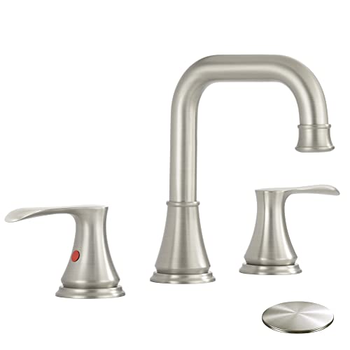 ARRISEA Bathroom Sink Faucets Brushed Nickel 8 Inch Wide-Spread Bathroom Faucets for Sink 3 Hole with Pop-up Drain Overflow and Built-in Strainer ARRISEA Bathroom Sink Faucets Brushed Nickel 8 Inch Wide-Spread Bathroom Faucets for Sink 3 Hole with Pop-up Drain Overflow and Built-in Strainer