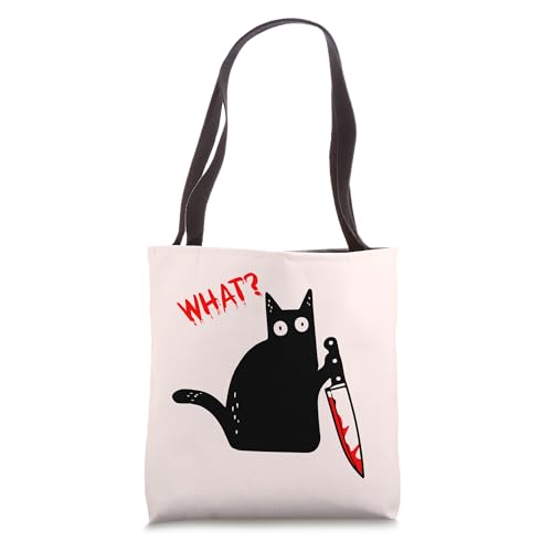 Bolsa Tote Gato Negro Divertido con Cuchillo miniatura 1
