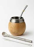 Yerba Mate Set - Modernes Yerba Mate Gourd Kit - Edelstahl mit Calabash Form und Bombilla - Einfach zu reinigen (Holz)