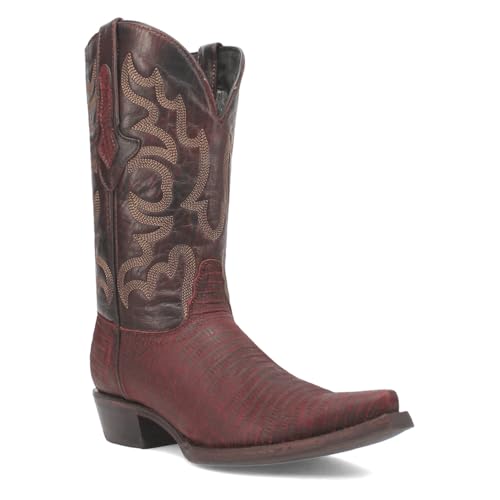 Dingo Mens The Duke Embroidered Lizard Print Snip Toe Pull On Casual Boots Mid Calf - Red2