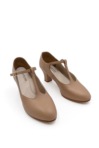 Capezio Jr. Footlight T-Strap Character Shoe, Caramel, 8.5 W4