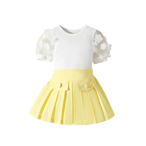Toddler Baby Girl Skirts Outfit Spring Summer Kids Clothes Sleeveless Knit Vest Top + Pleated A-Line Skirt Set