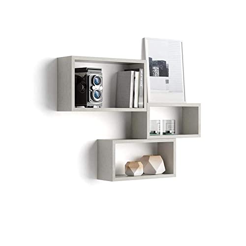MOBILI FIVER, Lot de 3 Cubes muraux rectangulaires, Giuditta, Béton, Mélaminé, Made in Italy