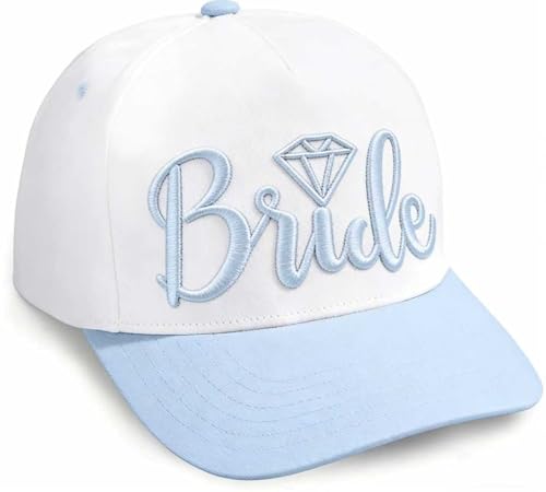 Bride Trucker Hat-Bachelorette Accessory-Bride to Be Gifts-Bach Party Decorations-Bridal Headwear Wedding Cap Bridesmaid Gift White/Blue
