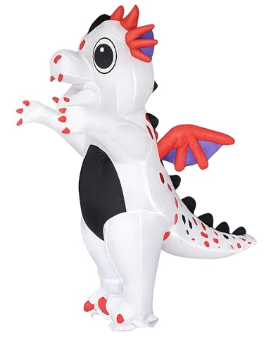 JYZCOS Flying Inflatable Dinosaur Costume for AdultsFunny Winged Dragon Halloween Cosplay Suit (White B)