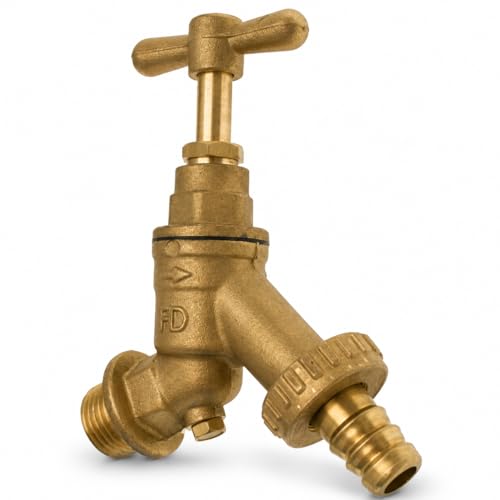 PlumbEZ WRAS Approved 1/2 BSP Brass Outside Tap with Double Check Valve BS1010 Garden Bib Tap for Outdoor Wall Mounted Hose Pipe Connection