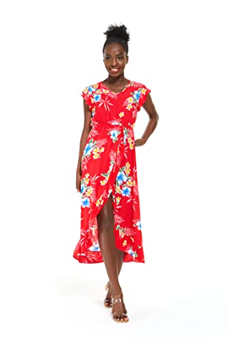 Image of Matchable Family Hawaiian Luau Men Women Girl Boy Clothes in Hibiscus Red