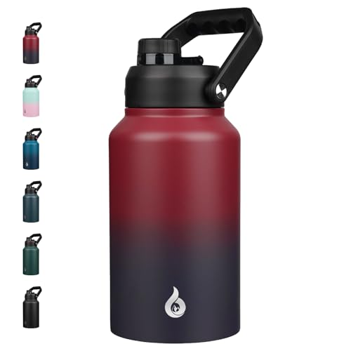 BJPKPK 87oz Insulated Water Bottle, Dishwasher Safe 2/3 Gallon Water Bottle with Ergonomic Handle, BPA Free Leak Proof Water Jug,Stainless Steel Water Bottle with Anti-slip Bottom, Charming Red
