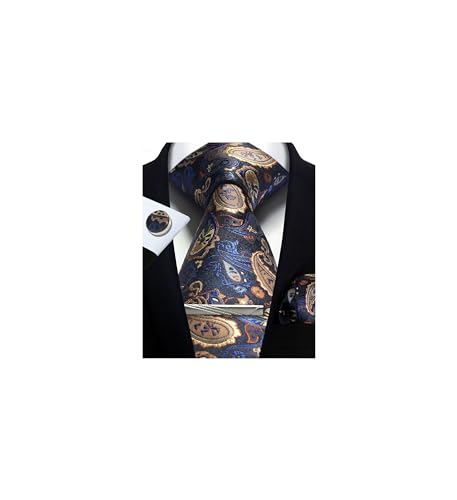 Image of Paisley Floral Mens Tie Formal Necktie Pocket Squares Ties Clips Cufflinks Classic for Men Set