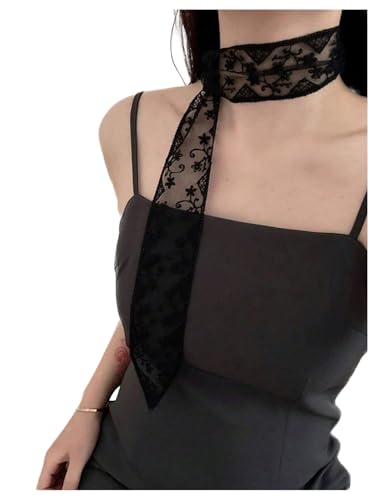 SweatyRocks Womens Lace Sheer Mesh Neck Scarf Long Skinny Scarf Neckerchief Headband Black One-Size