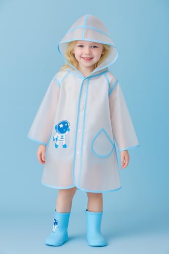 Image of Bold N Elegant Polyester Blend Transparent Dinosaur Print Kid's Waterproof Raincoat Rain Jacket With Hood And Visor For Young Lil Toddler Tween School Boy's And Girls