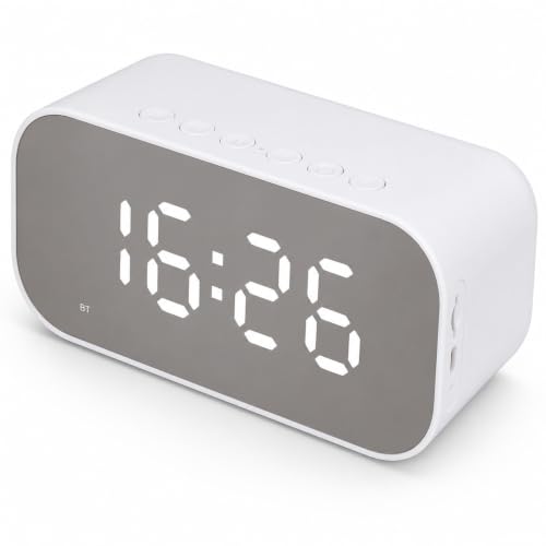 Radio de despertador digital con altavoz Bluetooth Elprico y alarma dual en color blanco
