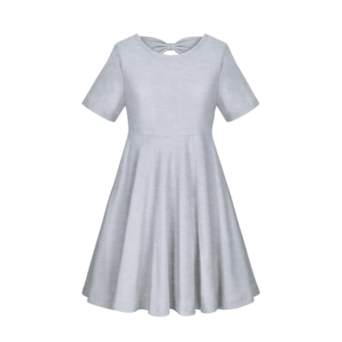 WELAKEN Girls Short Sleeve Skater Dress Twirl Dress for Daily or Special Occasions (5-12 Years)2