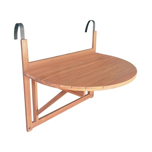 sweeek - Table d'appoint en Bois pour Balcon. Semi-Arrondie. Rabattable. Hauteur Ajustable