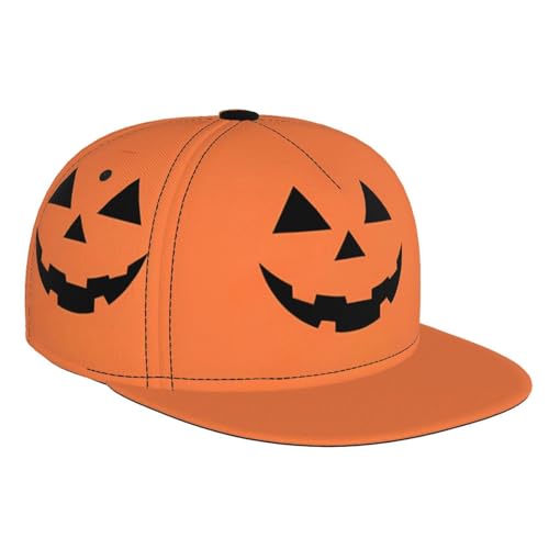 Halloween Baseball Cap Flat-Brimmed Hat Adjustable Pumpkins Snapback Hat for Men Women & Teens
