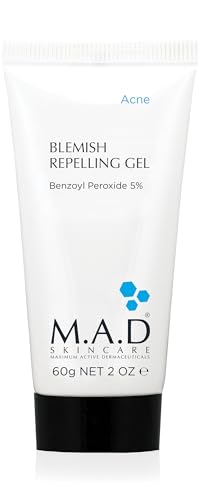 M.A.D Skincare Blemish Repelling Gel - Clinical 5% Benzoyl Peroxide & Alp Sebum Complex Pore Refining Treatment with Green Tea and Licorice 2.0 oz
