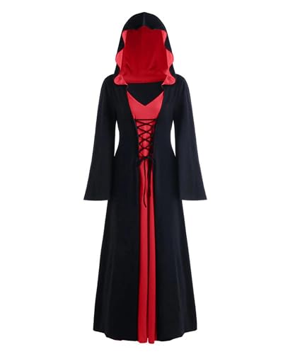 NANAMEEI Halloween Kostüm Damen Kleid Renaissance Vintage Mittelalter Gebunden Taille Kleid Rot S