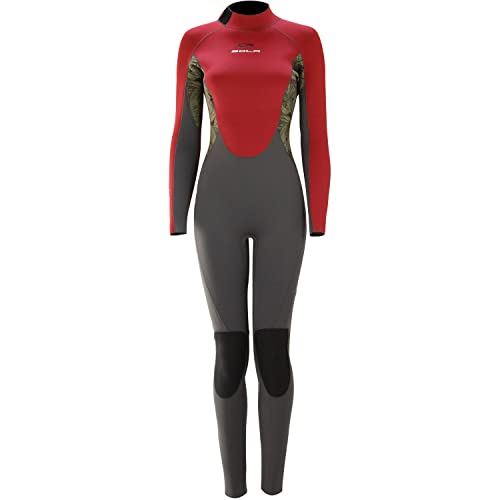 Sola Womens H2O 4/3mm Back-Zip Wetsuit - Burgundy/Leaf Print 12