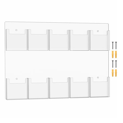 Marketing Holders Trifold Holder 10 Slot Clear Acrylic Wall Mount Literature Organizer with Hardware for 4