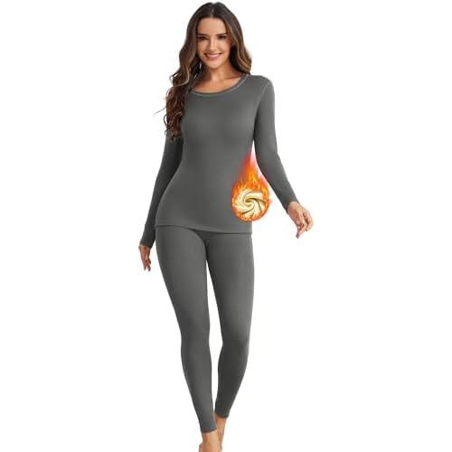 SHARICCA Thermal Underwear Set for Women Fleece Lined Long Johns Lightweight Base Layer Winter Pajamas Shirts & Bottoms 1-light Grey 3X-Large