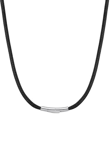 [FindChic] ネックレス 紐 メンズ レザーネックレス 革紐 チェーンのみ チョーカー 黒 ワックスコード ステンレス 革 アレルギー対応 防水 防汗対応 ペンダント用 紐だけ 男女通用 太さ3mm 45cmのサムネイル