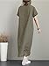 Ruereuu Women's Solid Color Cotton Linen Lapel Short Sleeve Dress Dark gray9 S