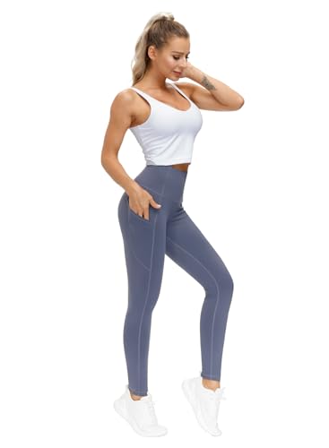 Image of THE GYM PEOPLE Thick High Waist Yoga Pants with Pockets, Tummy Control Workout Running Yoga Leggings for Women