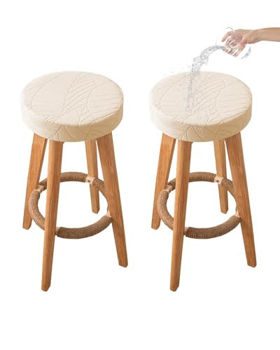 Image of CRFATOP 2 Pack Waterproof Bar Stool Covers Round Seat Slipcover,L,Beige
