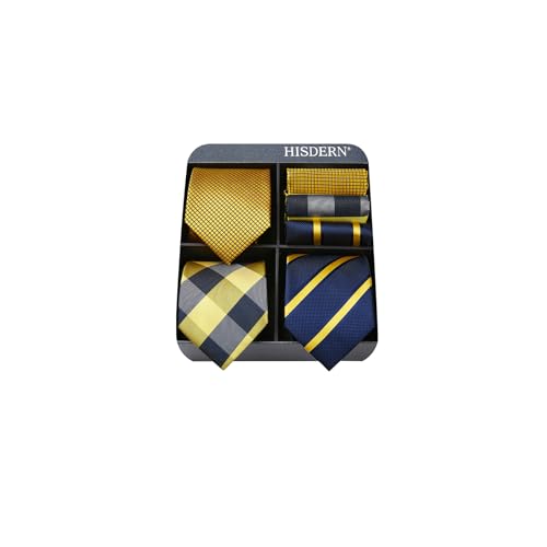 Image of HISDERN Mens Ties Extra Long Tie and Pocket Square Set 63 Inch XL Tie Pack Collection Present Box Necktie Lot 3 PCS