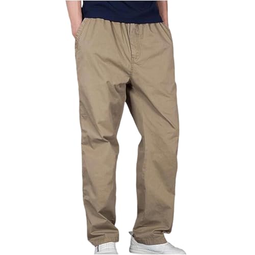 Xiaojmake Men's Full Length Pants Elastic Waist Loose Fit Lightweight Cotton Twill Pant Workwear Pull On Cargo Pants