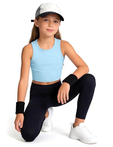 Image of HASMES Girls Athletic Tank Tops Sleeveless Basic Dance Crop Tops for Kids