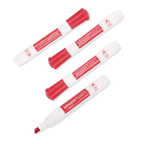 Image of Amazon Basics Dry Erase Whiteboard Markers, Chisel Tip, Low-Odor, Red, 12-Pack, For Writing on Whiteboards