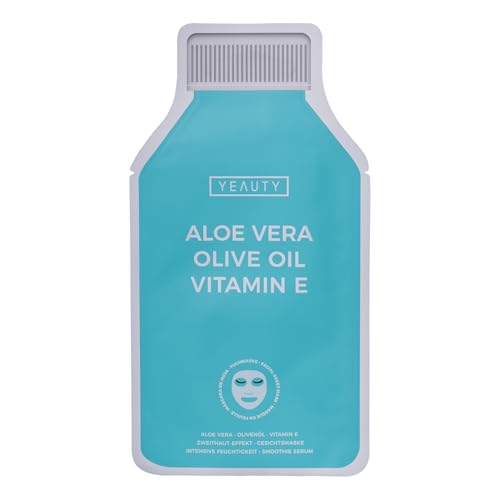 YEAUTY SMOOTHIE Tuchmaske Aloe Vera, Olivenöl & Vitamin E – Feuchtigkeitsspendende Gesichtsmaske für intensive Pflege, strahlende Haut – 100% biologisch abbaubar – 1er Pack