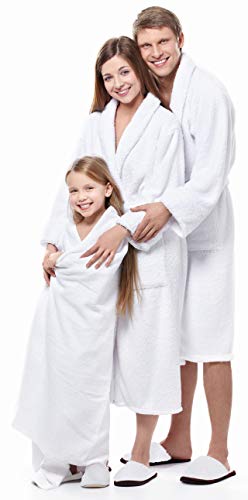 Terry Classic Bath Robe, Premium Spa Robe, Cotton, one size fit, Unisex, White (Bathrobe With Sliper)