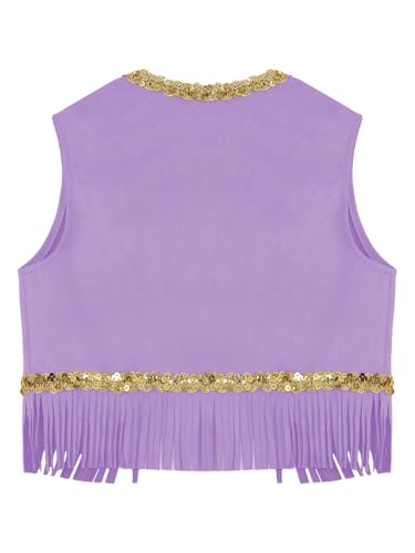 Girls Western Party Vest Faux Suede with Sequins Tassel Trim Open Front Waistcoat2
