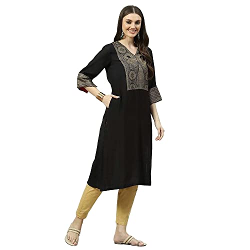 Image of BIBA Women Polyester Regular Fit Liva Straight Printed Kurta