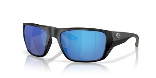 Costa Man Sunglasses Matte Black Frame, Blue Mirror Lenses, 59MM2