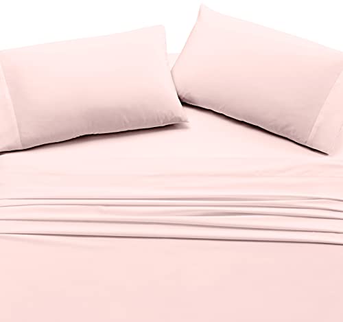 Blush Pink Queen Sheet Set - Soft 500 Thread Count Pure Cotton Sheets, Smooth Sateen Weave 4 Piece Bedsheet Set, Elasticized Deep Pocket Fits Low Profile Foam and Tall Mattresses