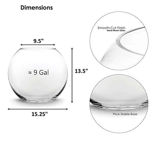 CYS EXCEL Large Glass Bubble Bowl (Height - 13.5" Width - 15.25" Approx 9 Gallons) | Multiple Size Choices Fish Bowl Vase | Glass Round Bowl Terrarium | Globe Vase Centerpiece