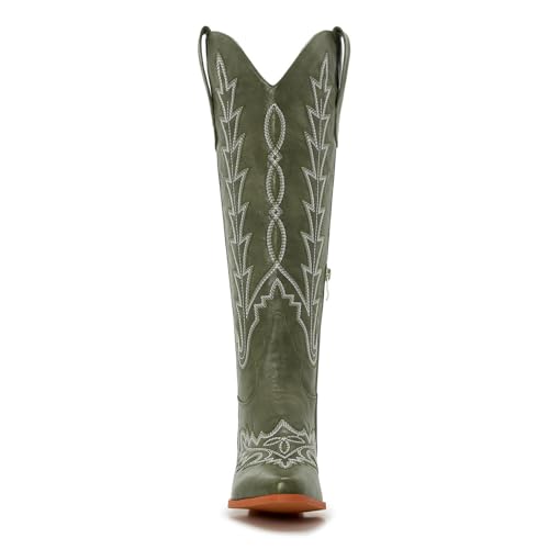 Image of Uillnoodu Wide Calf Cowboy Boots Women Knee High Tall Western Cowgirl Boots Adjustable Lace Up Plus Size Comfortable 2-Inch Heel