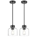 Audickic 2-Pack Pendant Lights Kitchen Island, 7" Matte Black Hanging Lights Fixtures with Clear Glass Shade, Modern Kitchen Pendant Lighting Over Island for Dining Room, AD-24024-1P2-BK