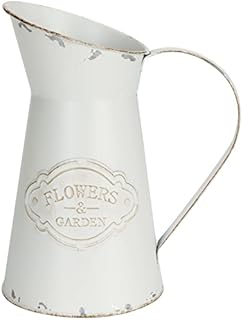 Belle Vous Rustic White Metal Flower Pitcher Vase - D11.3 x H20cm / 4.45 x 7.87 Inches - Galvanized Vintage Shabby Chic Farmhouse Milk Jugs - Decorative Jug for Home/Wedding Decor & Garden Flowers