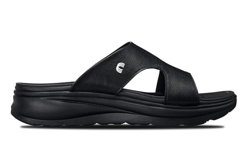 Image of CALTO Men's Invisible Height Increasing Elevator Shoes - Black /Grainy Black Ultra Light-weight Slip-on Comfort Sandals - 2 Inches Taller - X1655 - Size 8 D(M) US