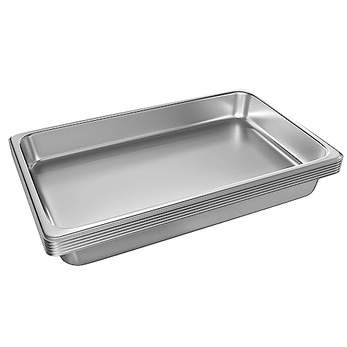 Eggkitpo 1/1-2.5 Full Size Steam Table Pans 6-Pack 2.5 Inch Restaurant Stainless Steel Pan Commercial Catering Food Pan cover