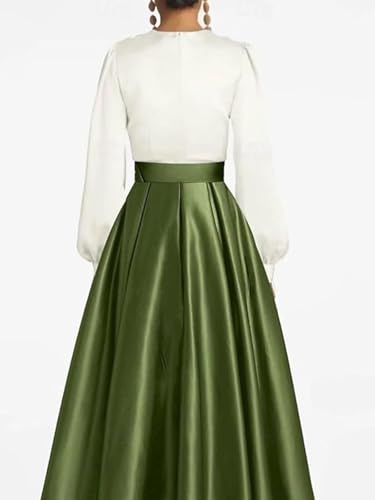 Satin Tea Length Prom Dresses for Women Long Sleeve Elegant Evening Gown A Line Wedding Guest Dress with Pockte2