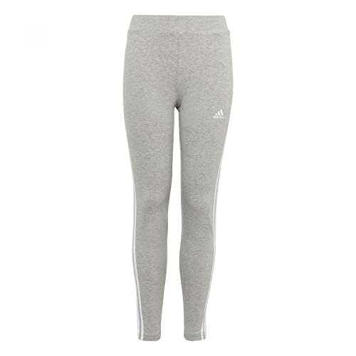 adidas Niñas Essentials 3-Stripes Cotton Tights, Medium Grey Heather/White, 11-12 Years