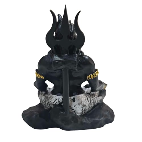 Image of Mahayogi Shiva Meditation Resin Statue for Home Decor, Car Dashboard & Office Desk - Premium Black Matte Finish with Golden Beads | Spiritual Showpiece | 8x7x10 cm