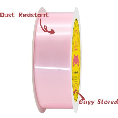 Image of Double Face Lt.Pink Satin Ribbon 1-1 /2 inch X 50 Yards Polyester Lt.Pink Ribbon for Gift Wrapping Very Suitable for Weddings Party Hair Bow Invitation Decorations and More